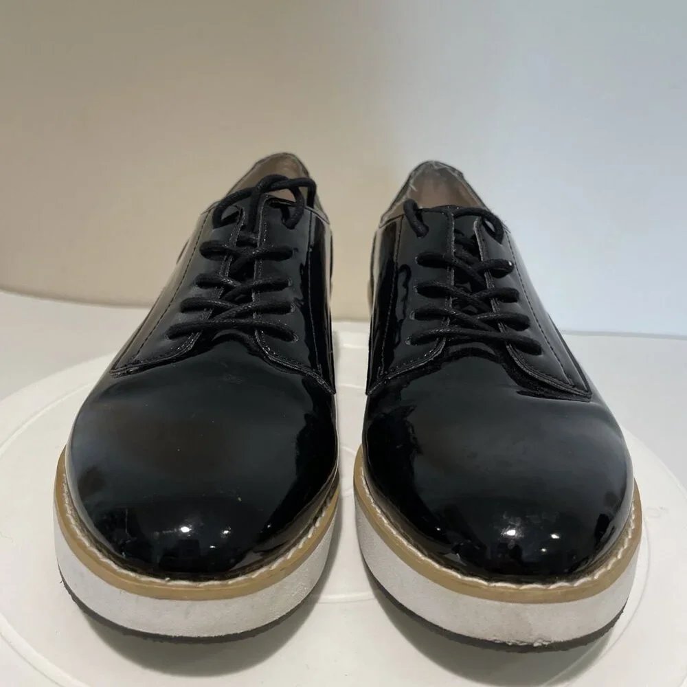 Steve Madden Patent Leather Oxford Shoes Women's 6 Black Platform Dark Academia